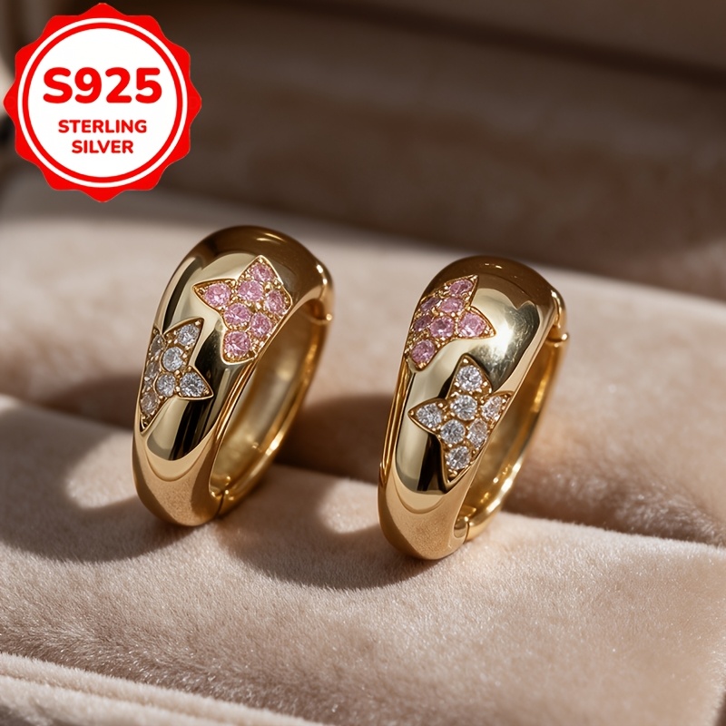 S925 Sterling Silver Geometric Stud Earrings with Rhinestones